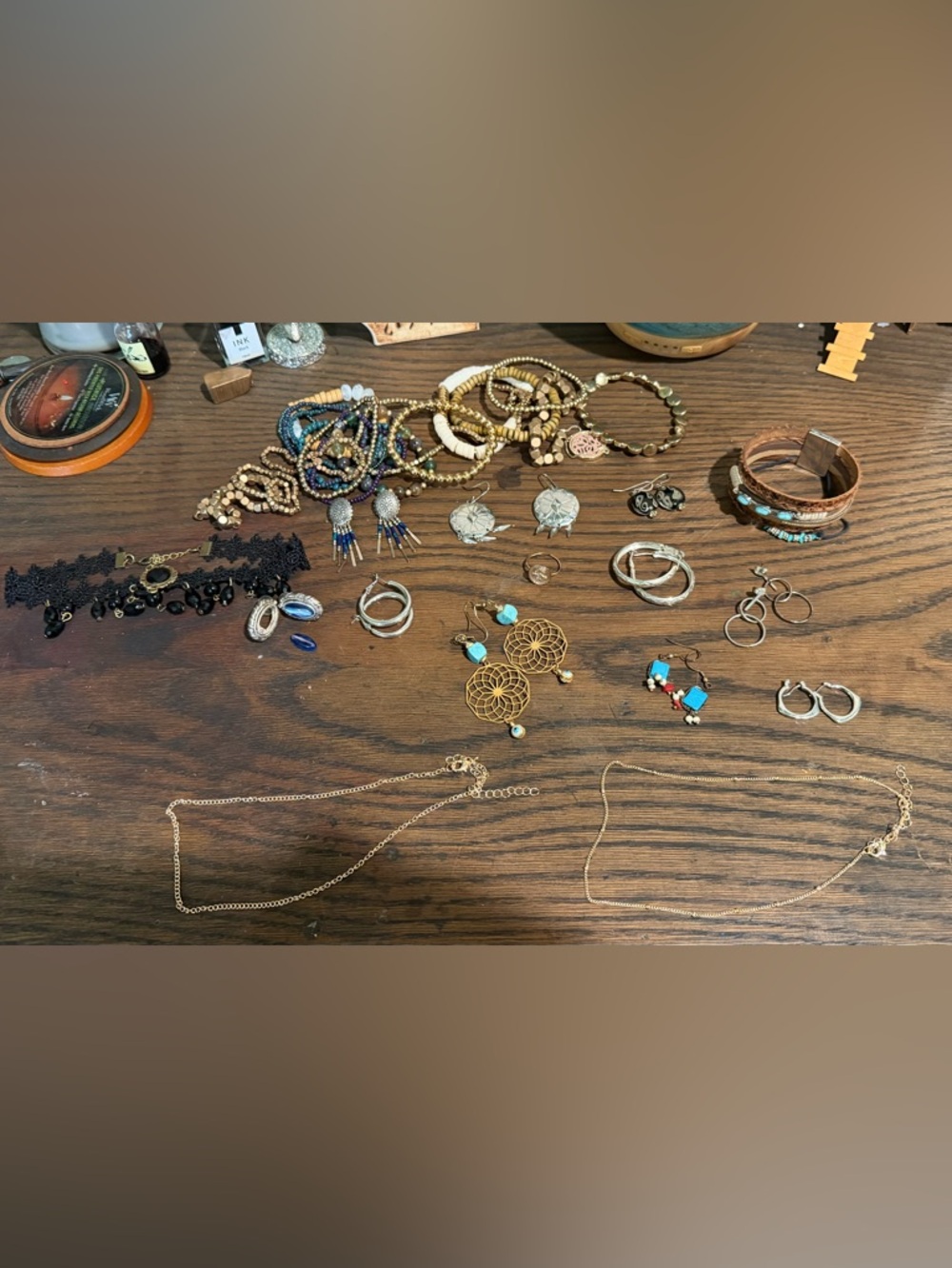 Gold and Turquoise Accent Earring, Bracelet, Ring, and Necklace Collection Boho